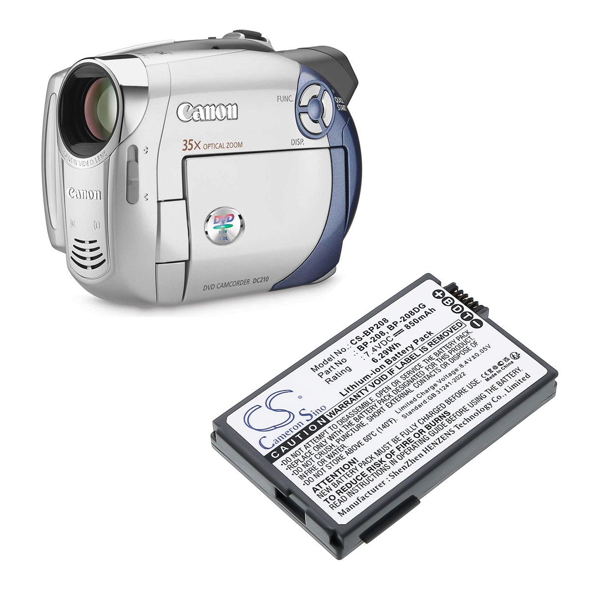 Replacement Battery for Canon DC210 – Camera – 850mAh / 7.4V