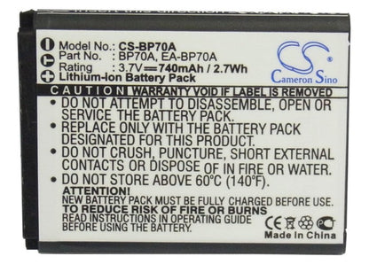 Replacement Battery for Samsung  AQ100 – Camera – 740mAh / 2.74Wh / 3.7V