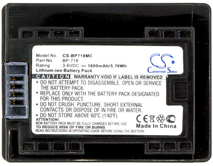 Replacement Battery for Canon VIXIA HF M52 – Camera – 1600mAh / 3.6V