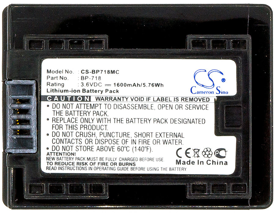 Replacement Battery for Canon  IXIA HF M56 – Camera – 1600mAh / 5.76Wh / 3.6V