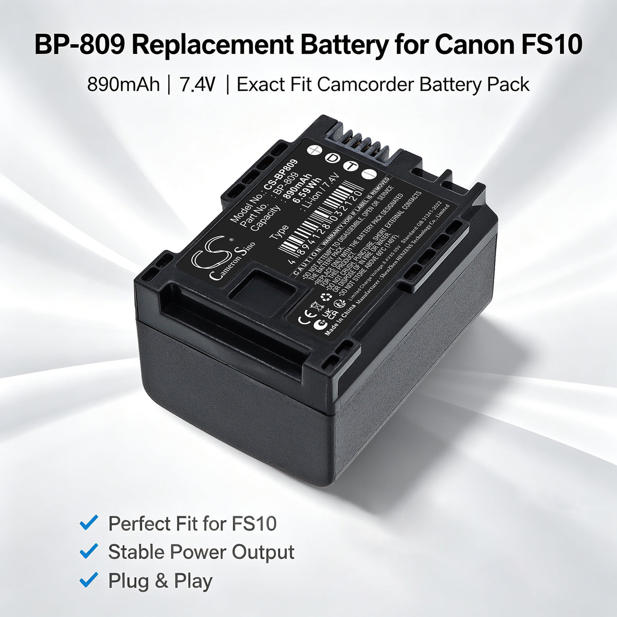 Replacement Battery for Canon Vixia HF10 – Camera – 890mAh / 7.4V