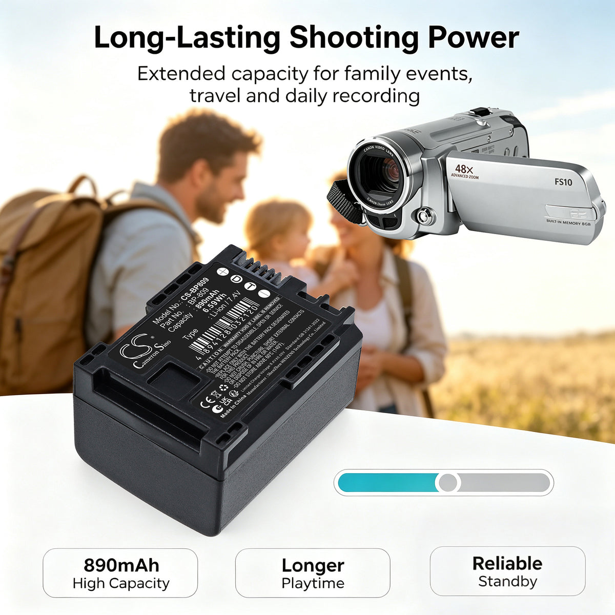 Replacement Battery for Canon Vixia HF10 – Camera – 890mAh / 7.4V