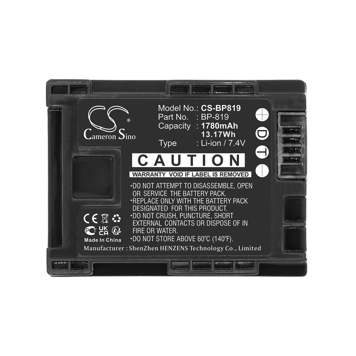Replacement Battery for Canon Vixia HF10 – Camera – 1780mAh / 7.4V