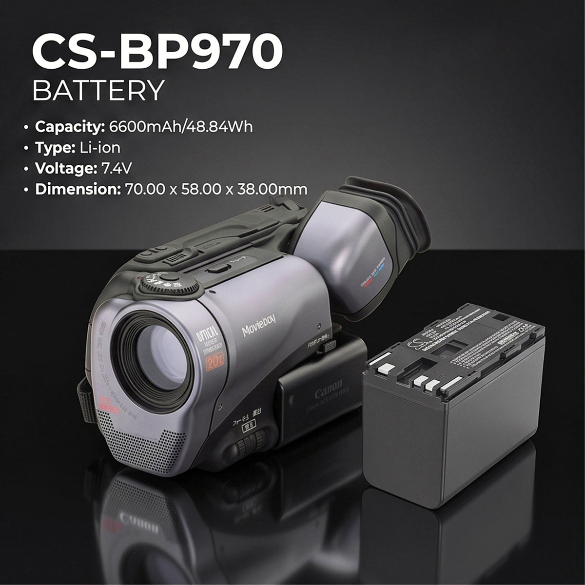 Replacement Battery for Canon ES-8000V – Camera – 6600mAh / 7.4V