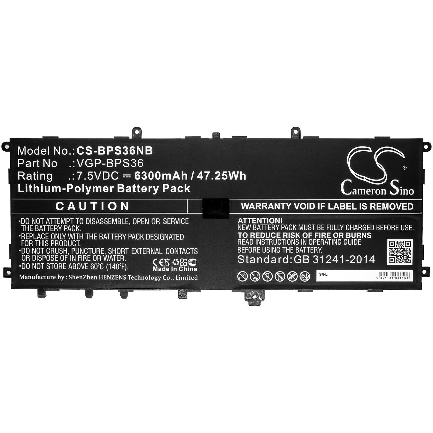 Replacement Battery for Sony  SVD13211CG – Notebook, Laptop – 6300mAh / 47.25Wh / 7.5V