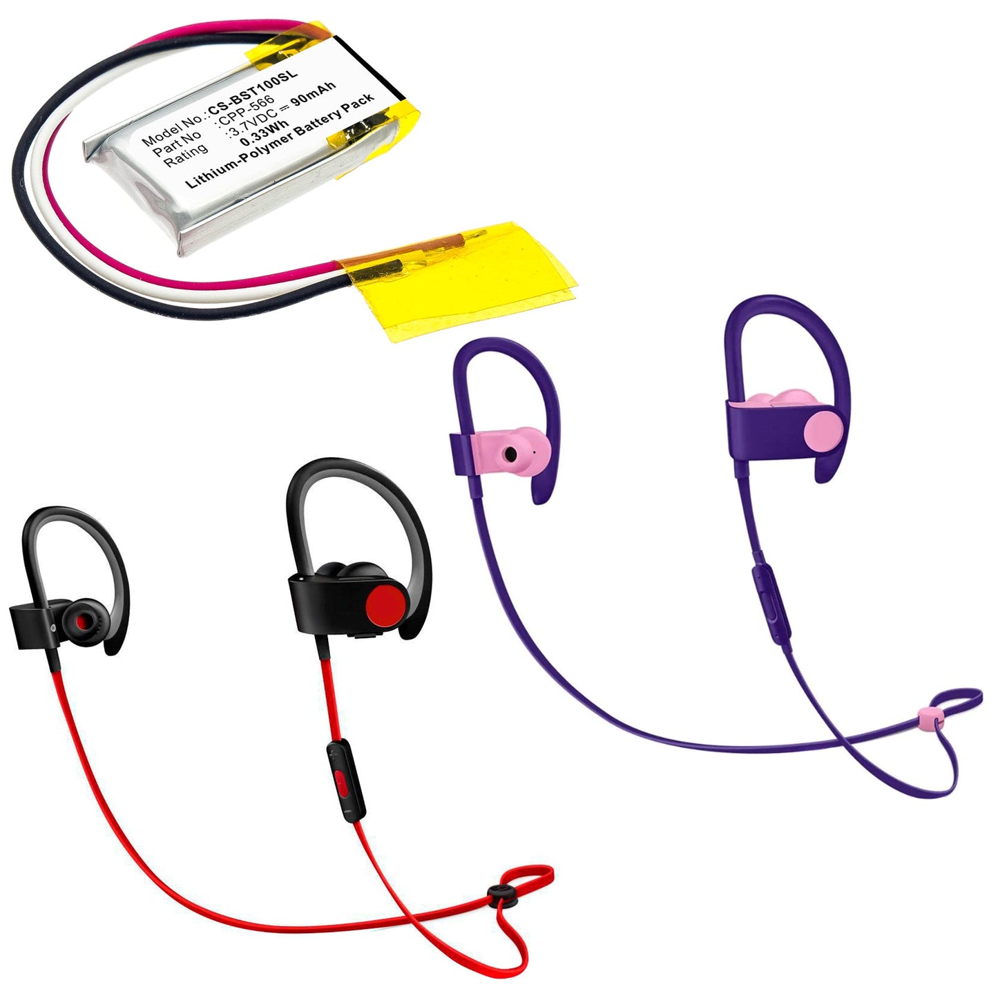 Replacement Battery for Beats  PB1 – Wireless Headset – 90mAh / 0.33Wh / 3.7V