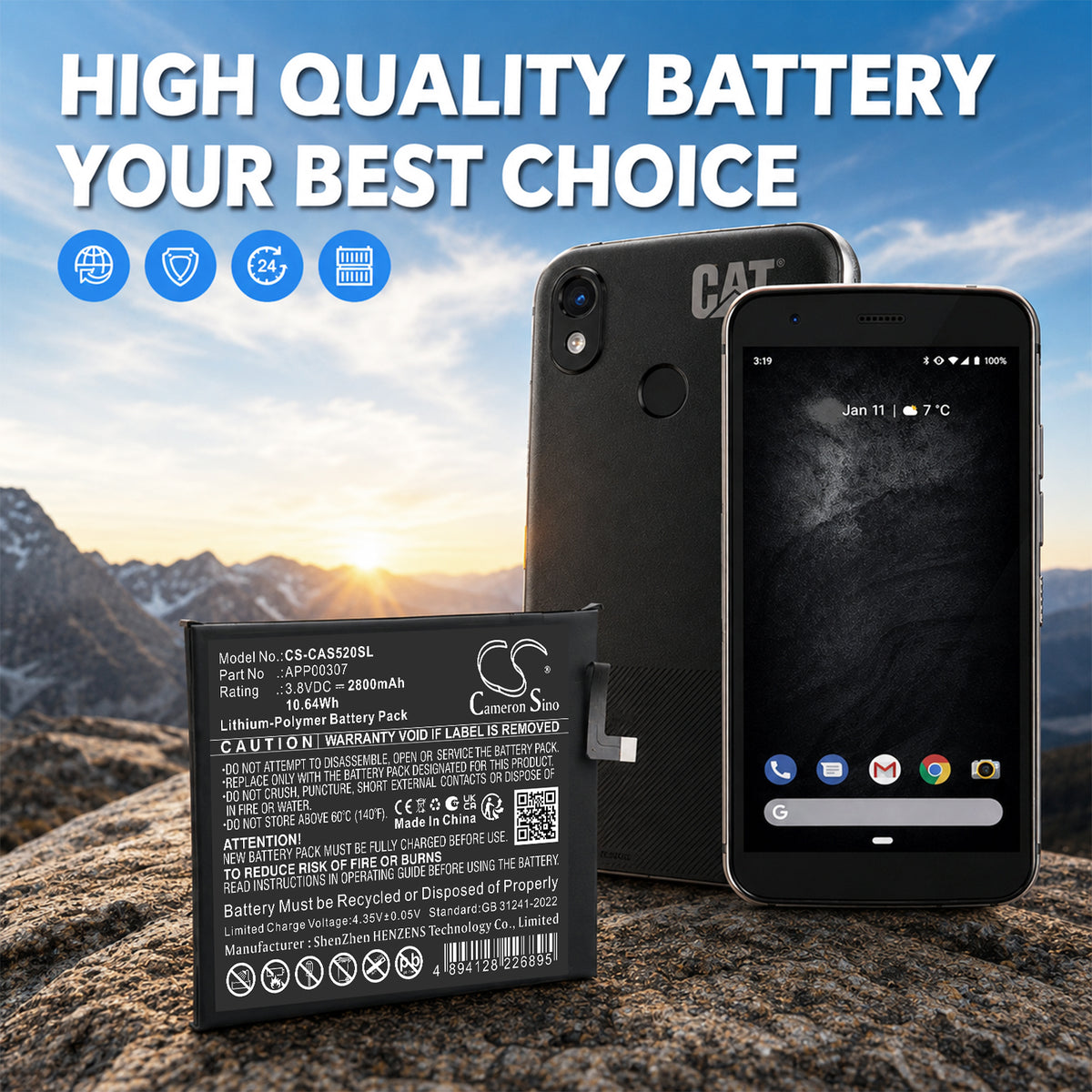 Replacement Battery for CATERPILLAR | CAT CAT S52 – Mobile, SmartPhone – 2800mAh / 3.8V