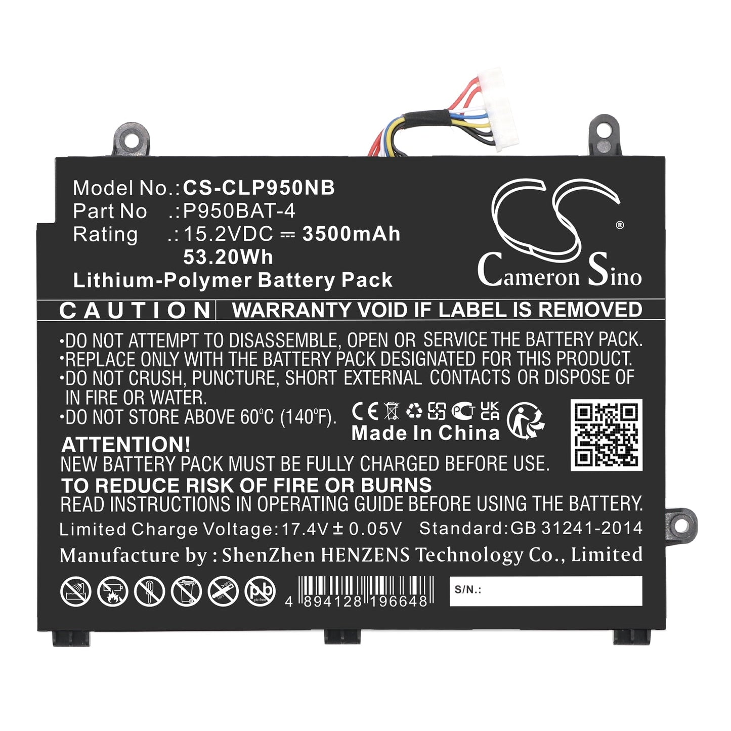 Replacement Battery for Hasee  Kingbook T96E – Notebook, Laptop – 3500mAh / 53.2Wh / 15.2V