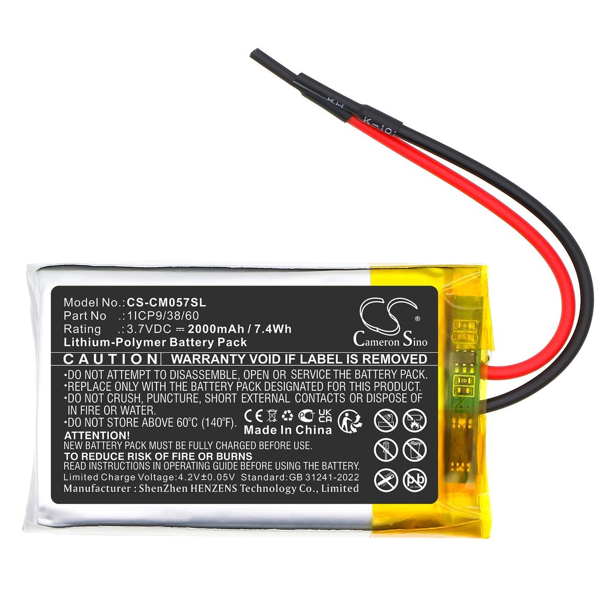 Replacement Battery for Custom Battery Pack – Battery Pack – 2000mAh / 3.7V