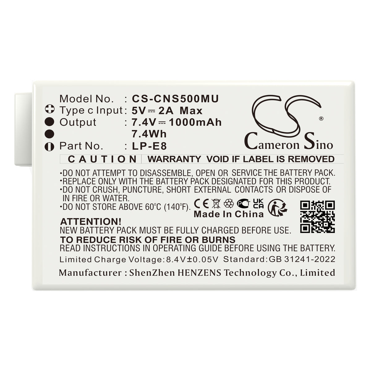 Replacement Battery for Canon EF-S – Camera – 1000mAh / 7.4V