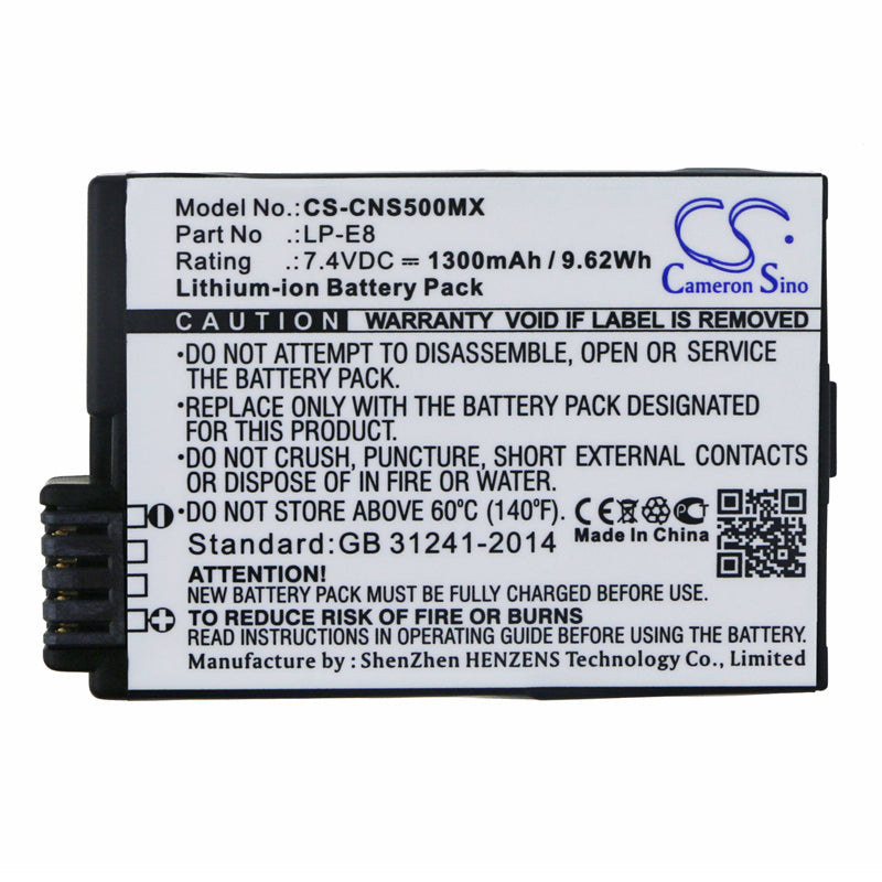 Replacement Battery for Canon  EF-S – Camera – 1100mAh / 8.14Wh / 7.4V