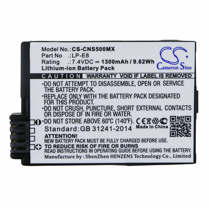 Replacement Battery for Canon  EF-S – Camera – 1100mAh / 8.14Wh / 7.4V