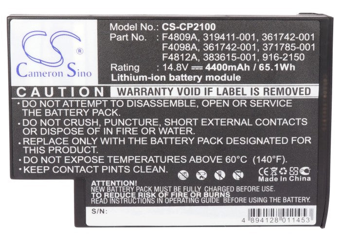 Replacement Battery for Compaq  avilion ZE5634US-DU916U – Notebook, Laptop – 4400mAh / 65.12Wh / 14.8V
