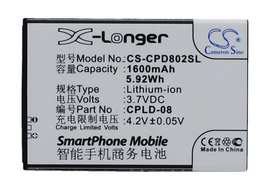 Replacement Battery for Coolpad 8020 – Mobile, SmartPhone – 1600mAh / 3.7V