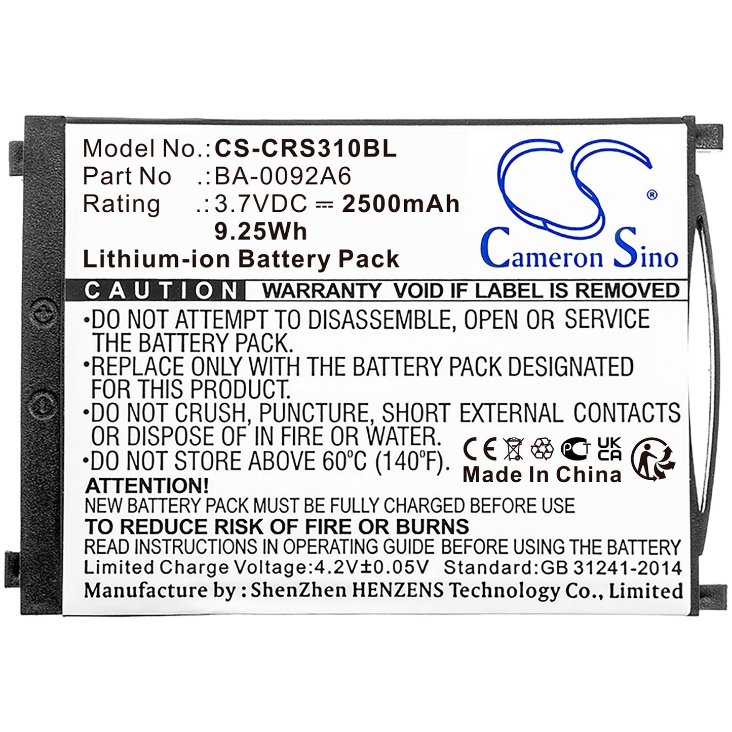 Replacement Battery for CipherLAB  RS31 – Barcode Scanner – 2500mAh / 9.25Wh / 3.7V