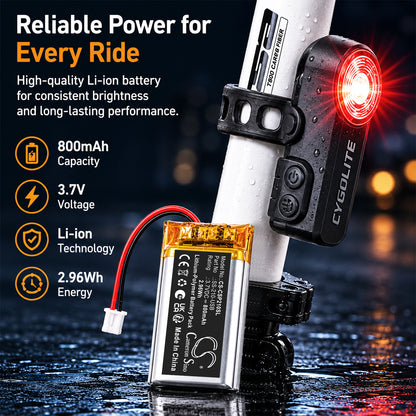 Replacement Battery for Cygolite Slingshot Pro 210 USB Taillight – Bicycles Flashlights – 800mAh / 3.7V