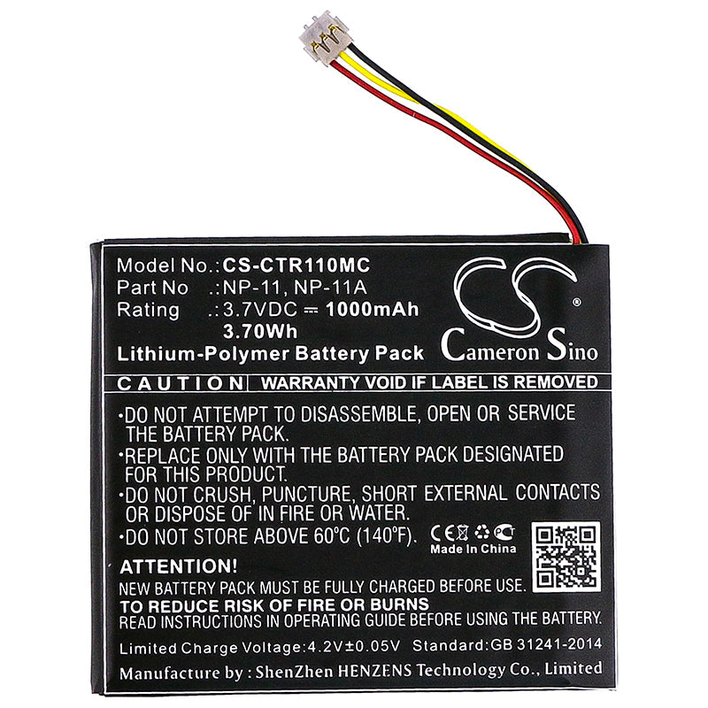 Replacement Battery for Casio  TR Mini – Camera – 1000mAh / 3.70Wh / 3.7V