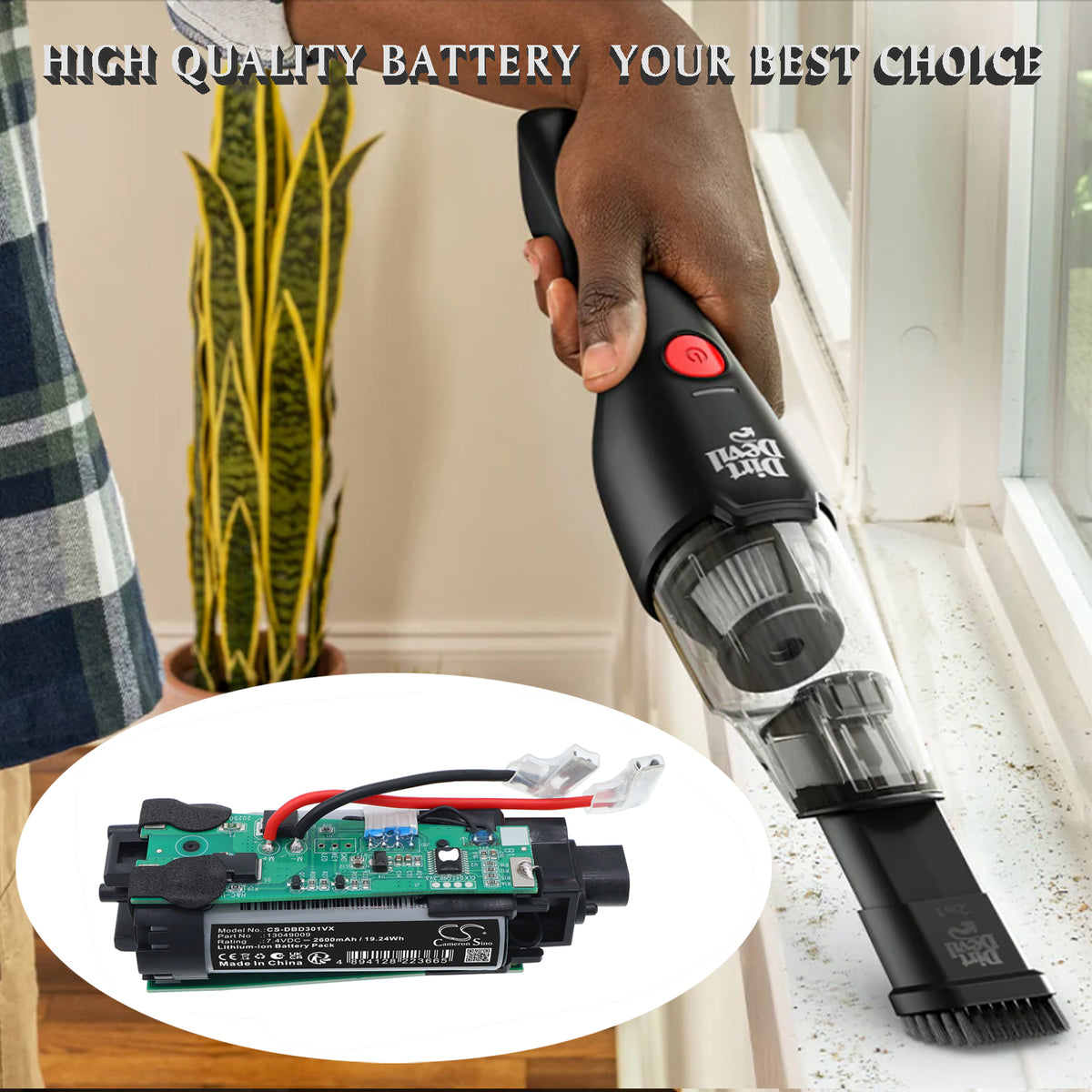 Replacement Battery for Dirt Devil BD30100 – Vacuum – 2600mAh / 7.4V