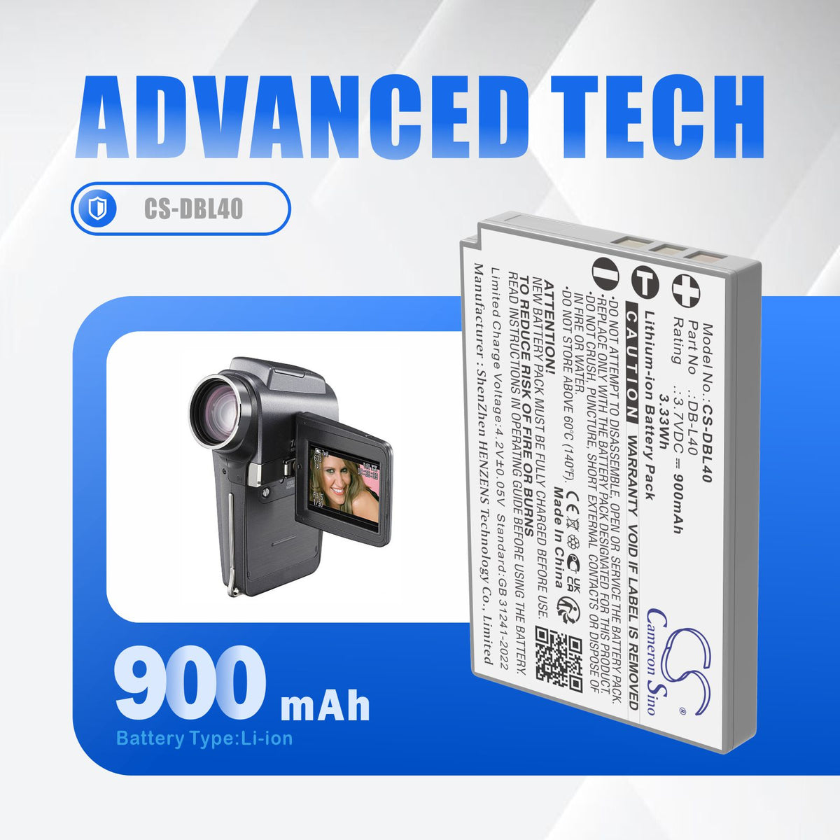 Replacement Battery for Sanyo Xacti DMX-HD800 – Camera – 900mAh / 3.7V