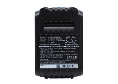 Replacement Battery for DeWalt  120V MAX – Power Tools – 2600mAh / 52.00Wh / 20.0V