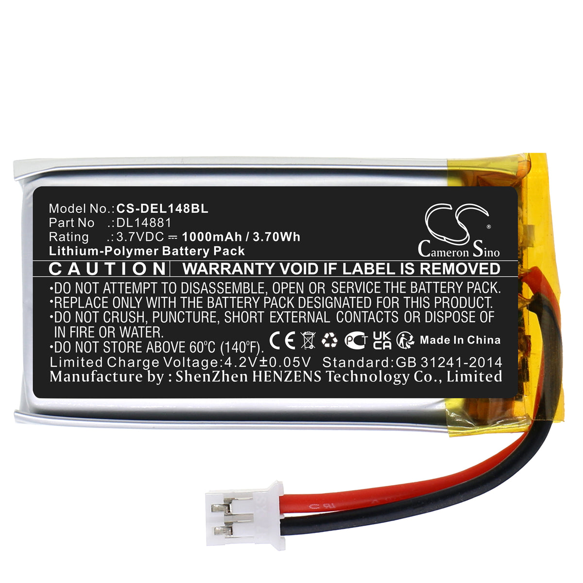 Replacement Battery for Deli 14951w – Barcode Scanner – 1000mAh / 3.7V