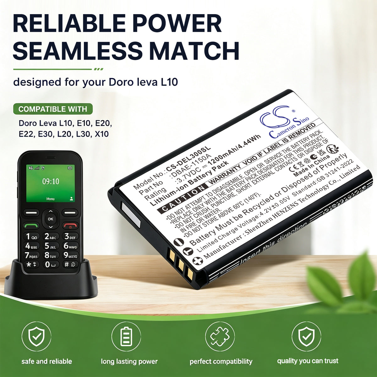 Replacement Battery for Doro Leva E10 – Mobile, SmartPhone – 1200mAh / 3.7V