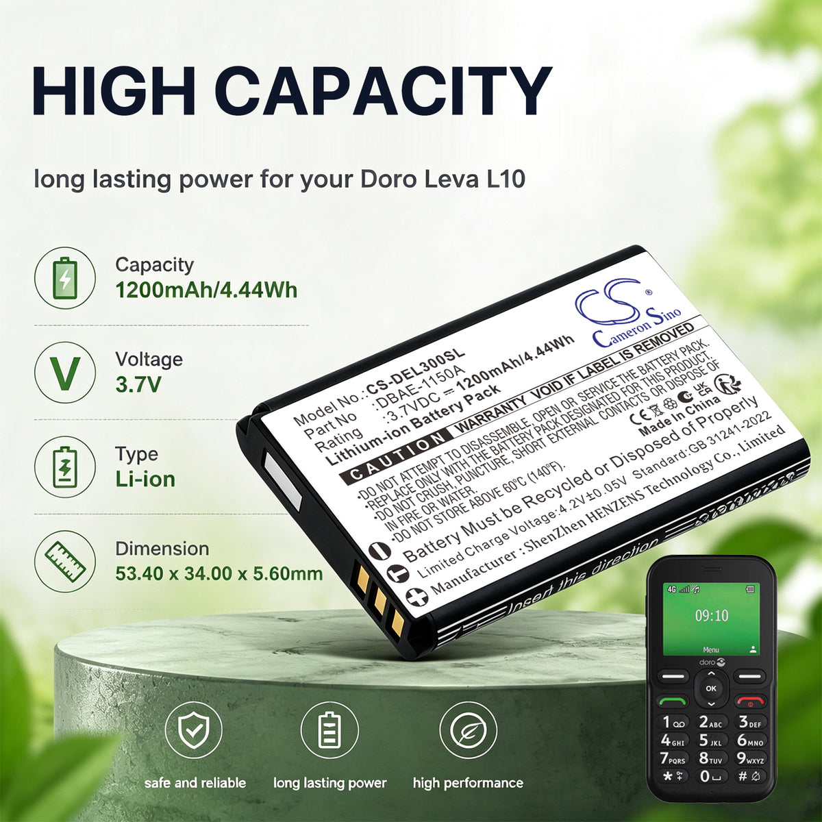 Replacement Battery for Doro Leva E10 – Mobile, SmartPhone – 1200mAh / 3.7V