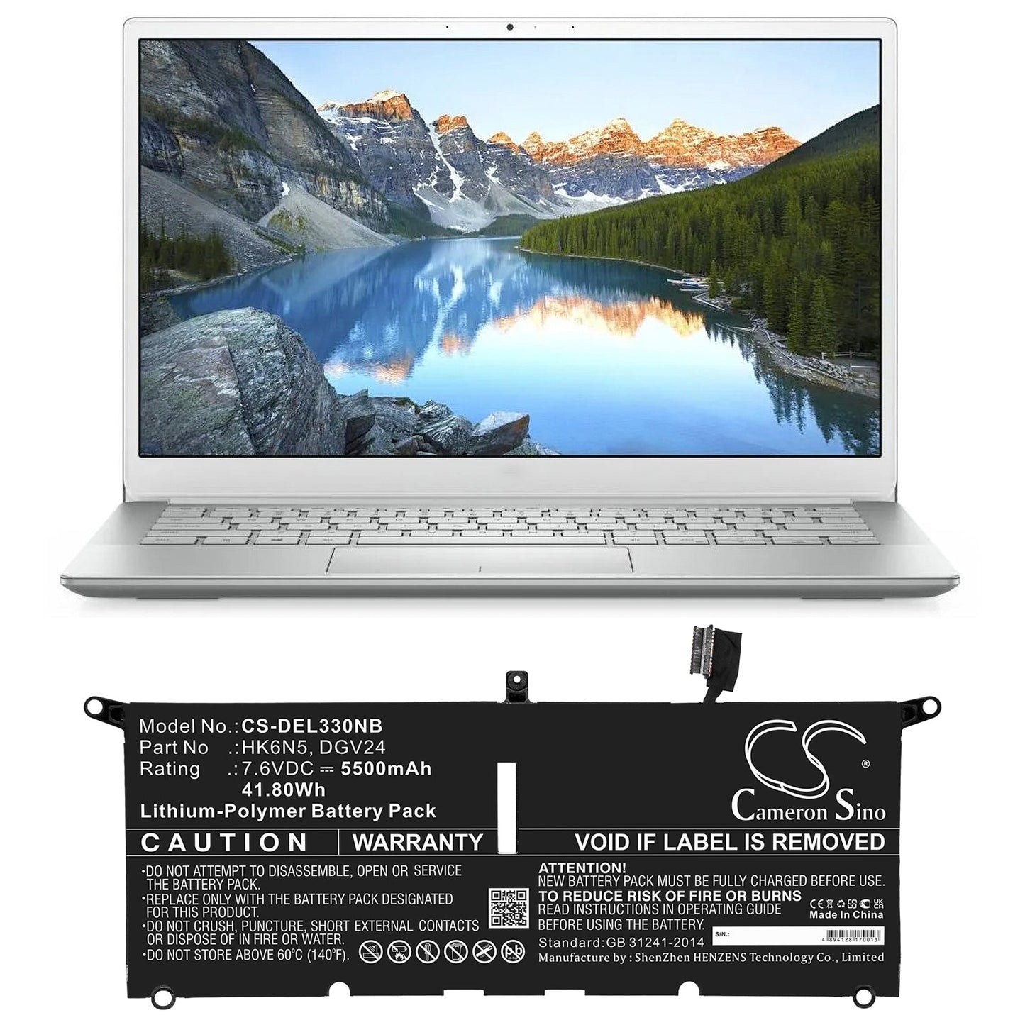 Replacement Battery for DELL  Inspiron 13 5000 5390 – Notebook, Laptop – 5500mAh / 41.80Wh / 7.6V