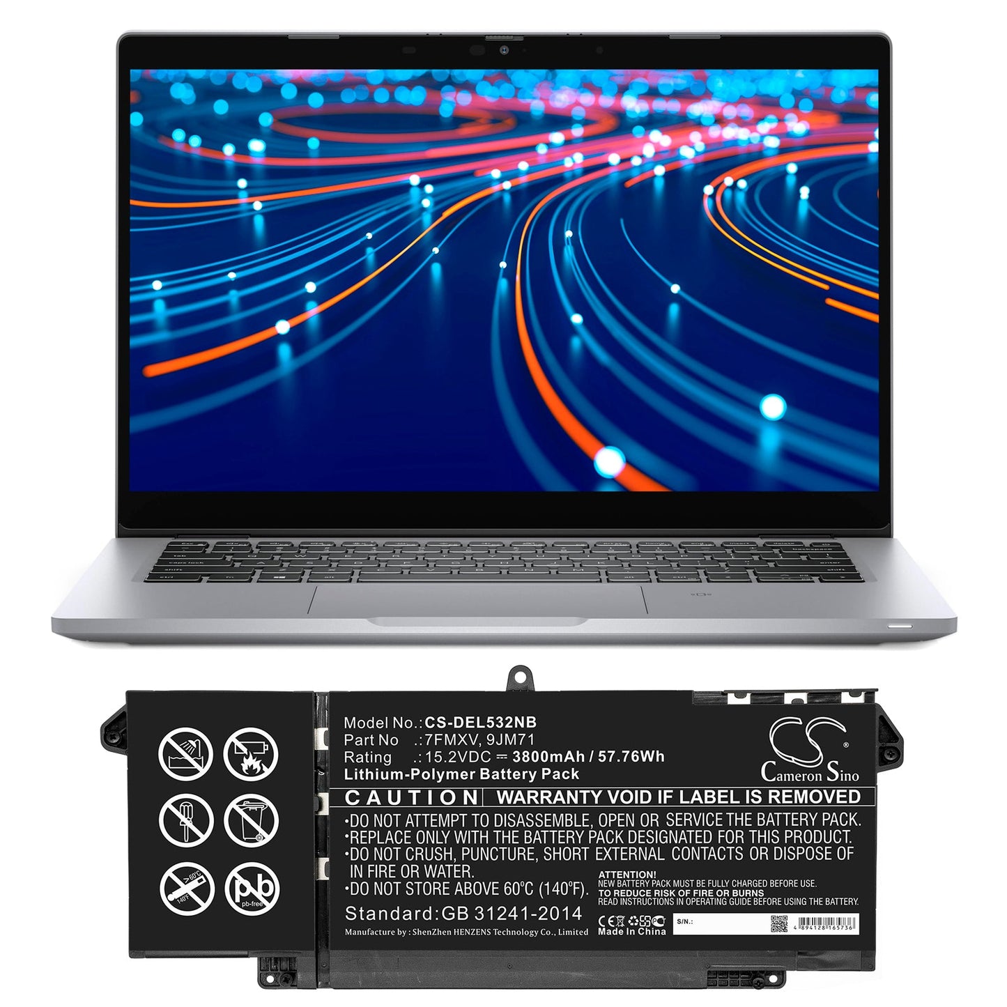 Replacement Battery for DELL  Latitude 13 5320 2XMTD – Notebook, Laptop – 3800mAh / 57.76Wh / 15.2V