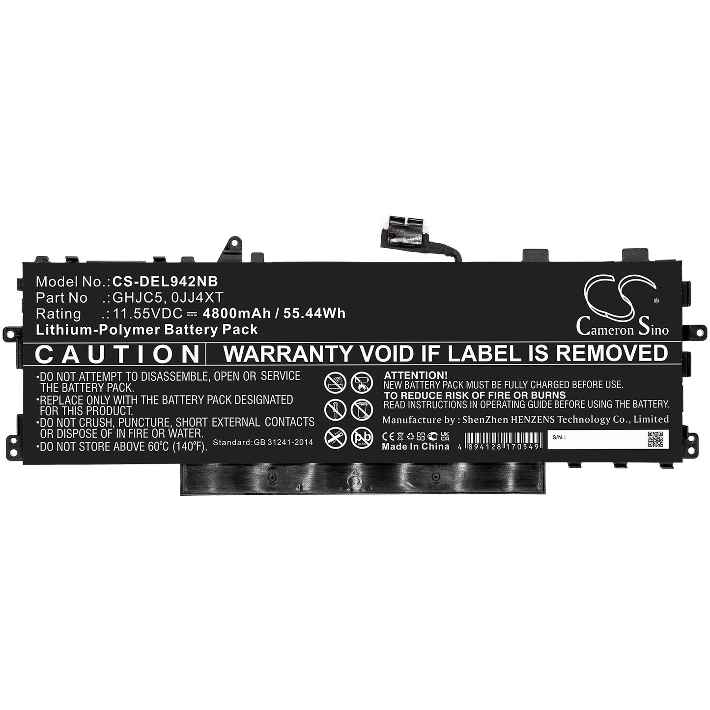 Replacement Battery for DELL  Latitude 9420 2-in-1 – Notebook, Laptop – 4800mAh / 55.44Wh / 11.55V