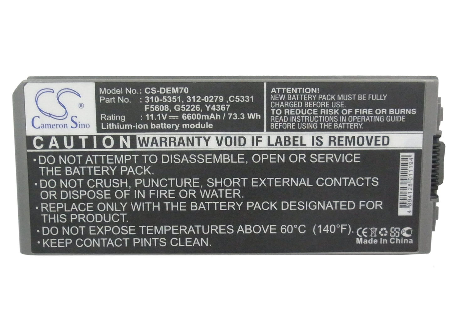 Replacement Battery for Dell Latitude D810 – Notebook, Laptop – 6600mAh / 11.1V - image 5