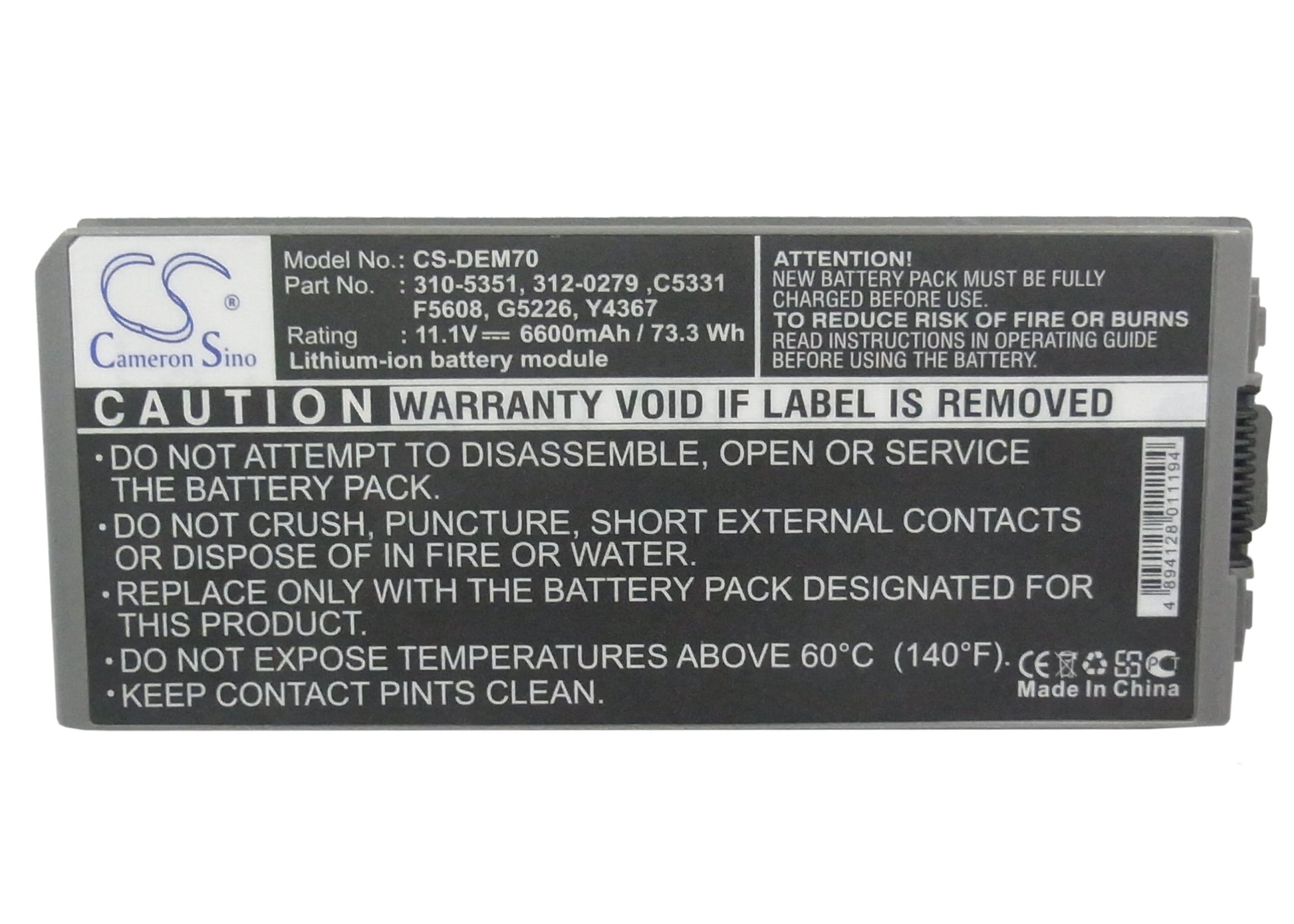 Replacement Battery for Dell Latitude D810 – Notebook, Laptop – 6600mAh / 11.1V - image 5