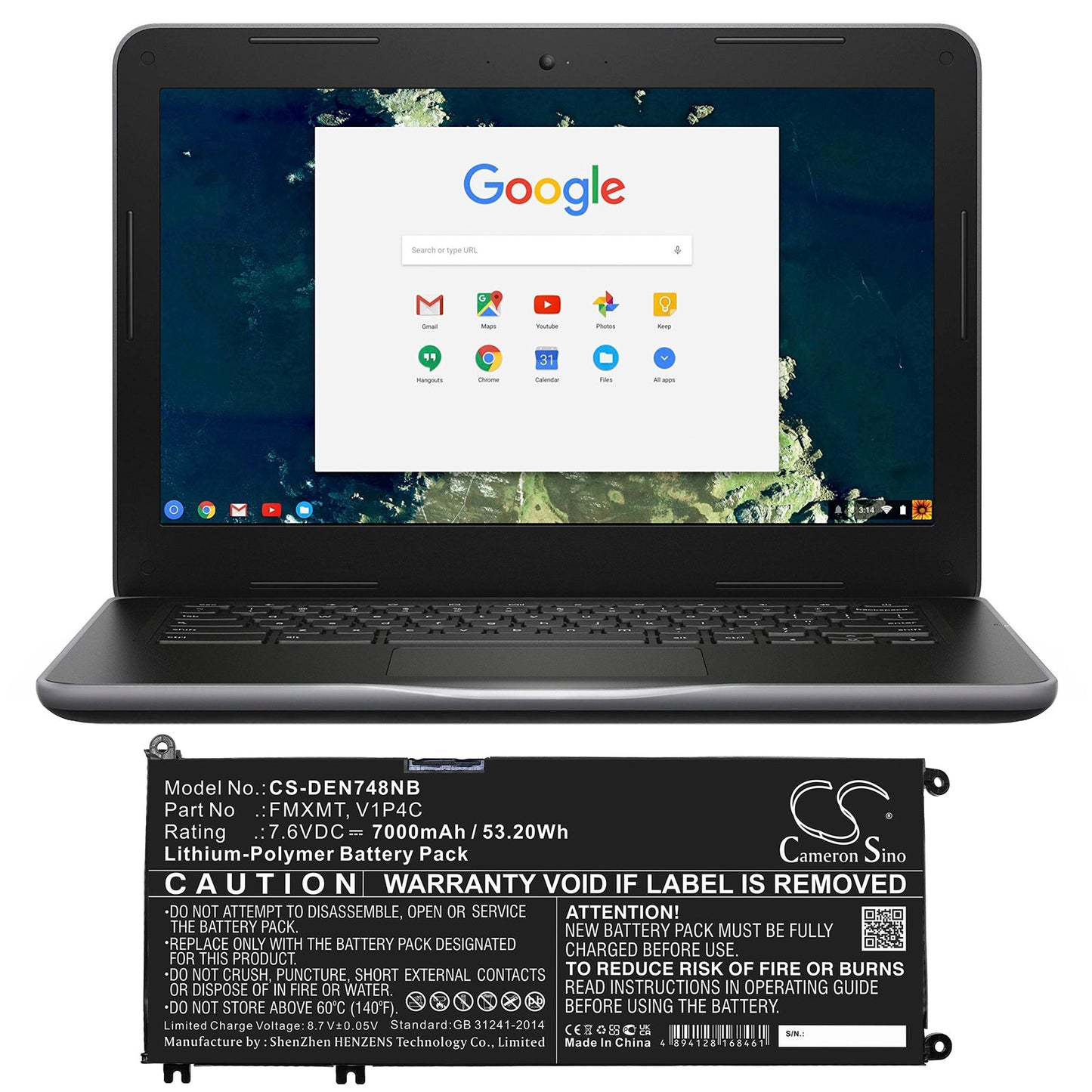 Replacement Battery for DELL  Chromebook 13 3380 – Notebook, Laptop – 7000mAh / 53.20Wh / 7.6V