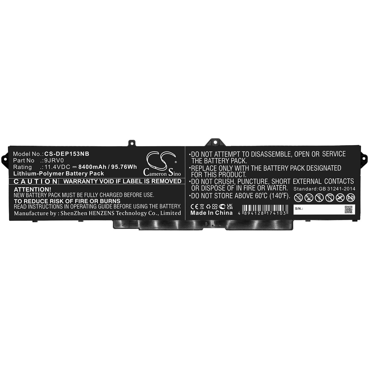 Replacement Battery for DELL  Precision 15 3561 – Notebook, Laptop – 8400mAh / 95.76Wh / 11.4V