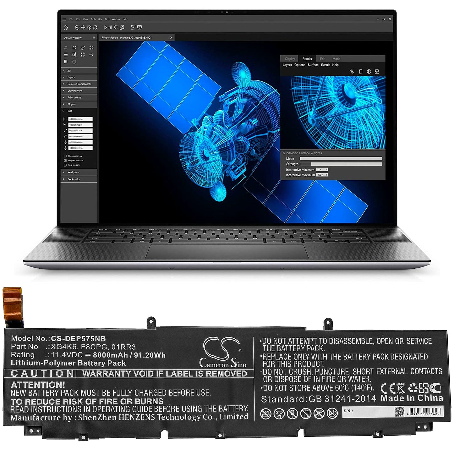 Replacement Battery for DELL  Precision 5750 0YY3V – Notebook, Laptop – 8000mAh / 91.20Wh / 11.4V