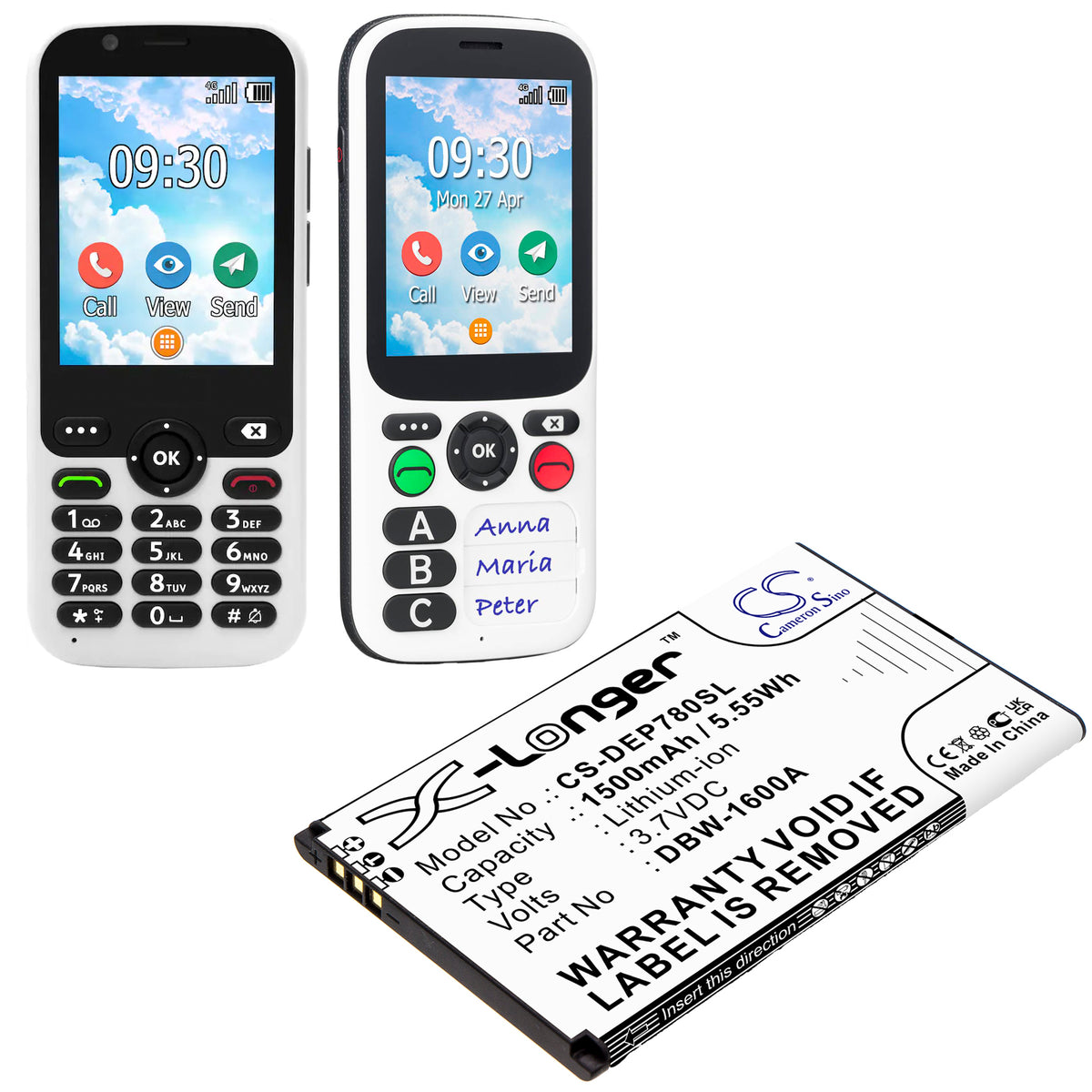 Replacement Battery for Doro 730X – Mobile, SmartPhone – 1500mAh / 3.7V