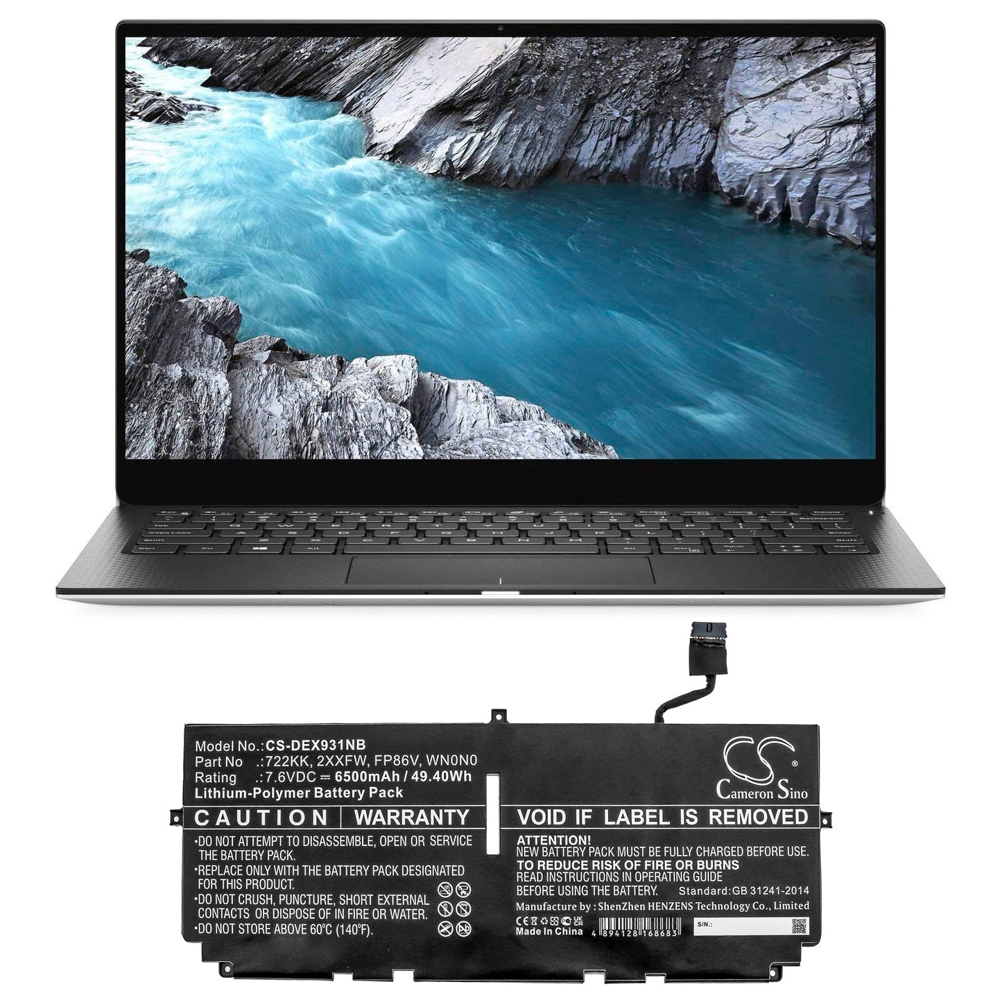 Replacement Battery for DELL  XPS 13 9300 – Notebook, Laptop – 6500mAh / 49.40Wh / 7.6V