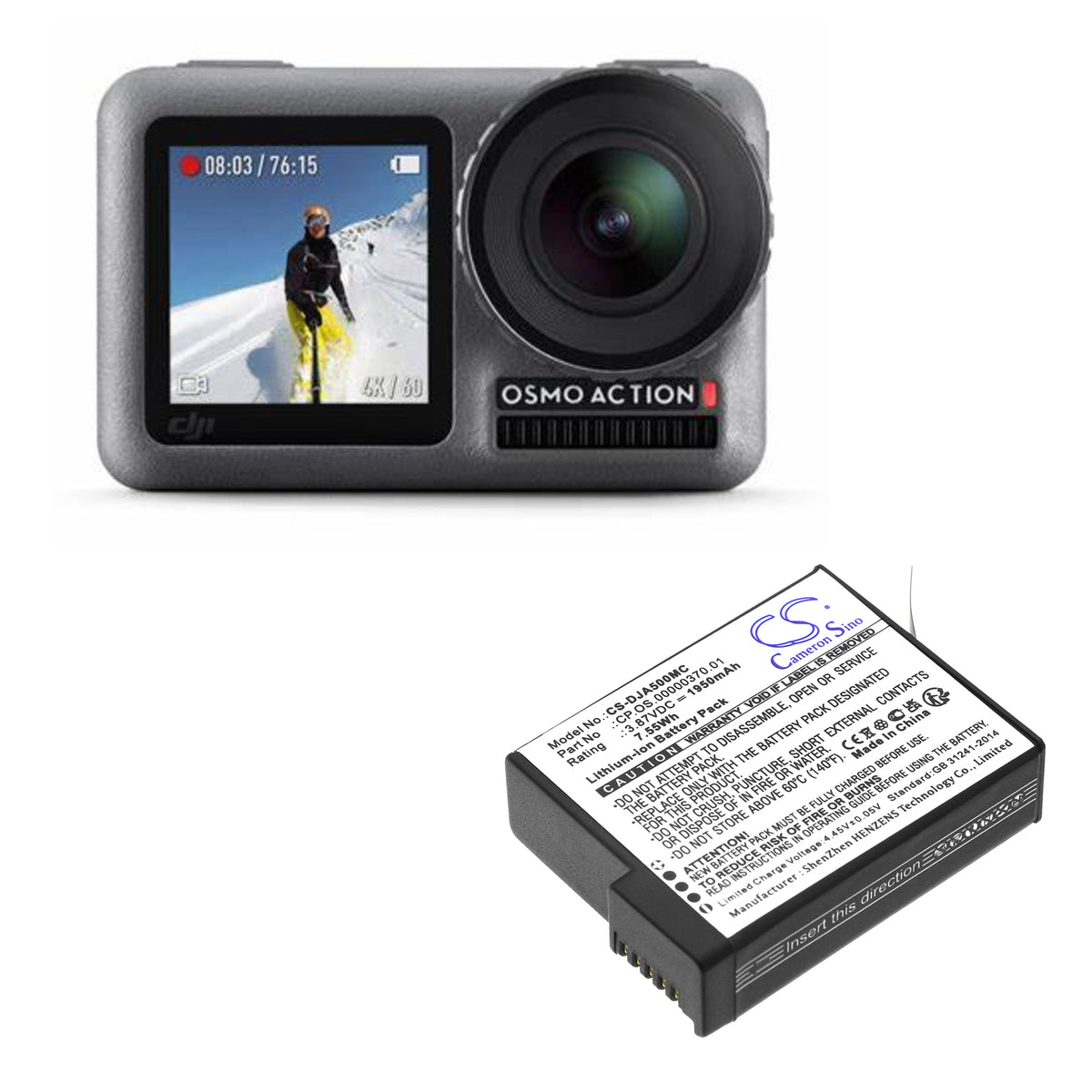 Replacement Battery for DJI Osmo 360 – Camera – 1950mAh / 3.87V
