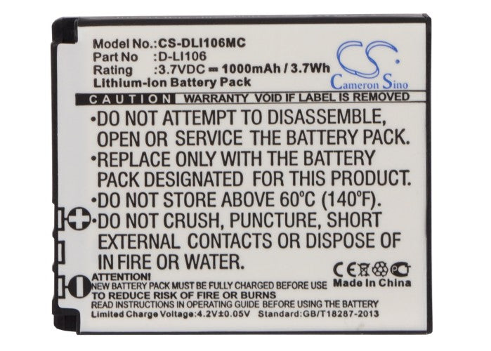 Replacement Battery for PENTAX  MX-1 – Camera – 1000mAh / 3.7Wh / 3.7V