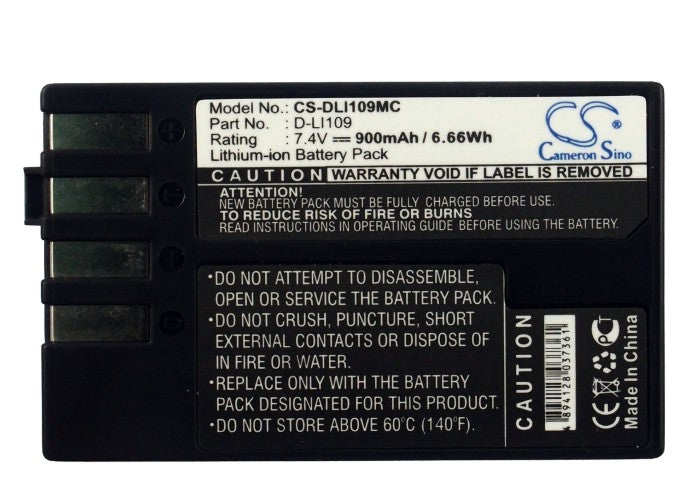 Replacement Battery for PENTAX  K2 – Camera – 900mAh / 6.66Wh / 7.4V
