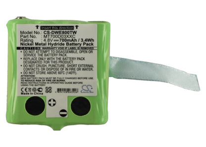 Replacement Battery for Simvalley  PX-1755 – Two-Way Radio – 700mAh/3.4Wh / 4.8V