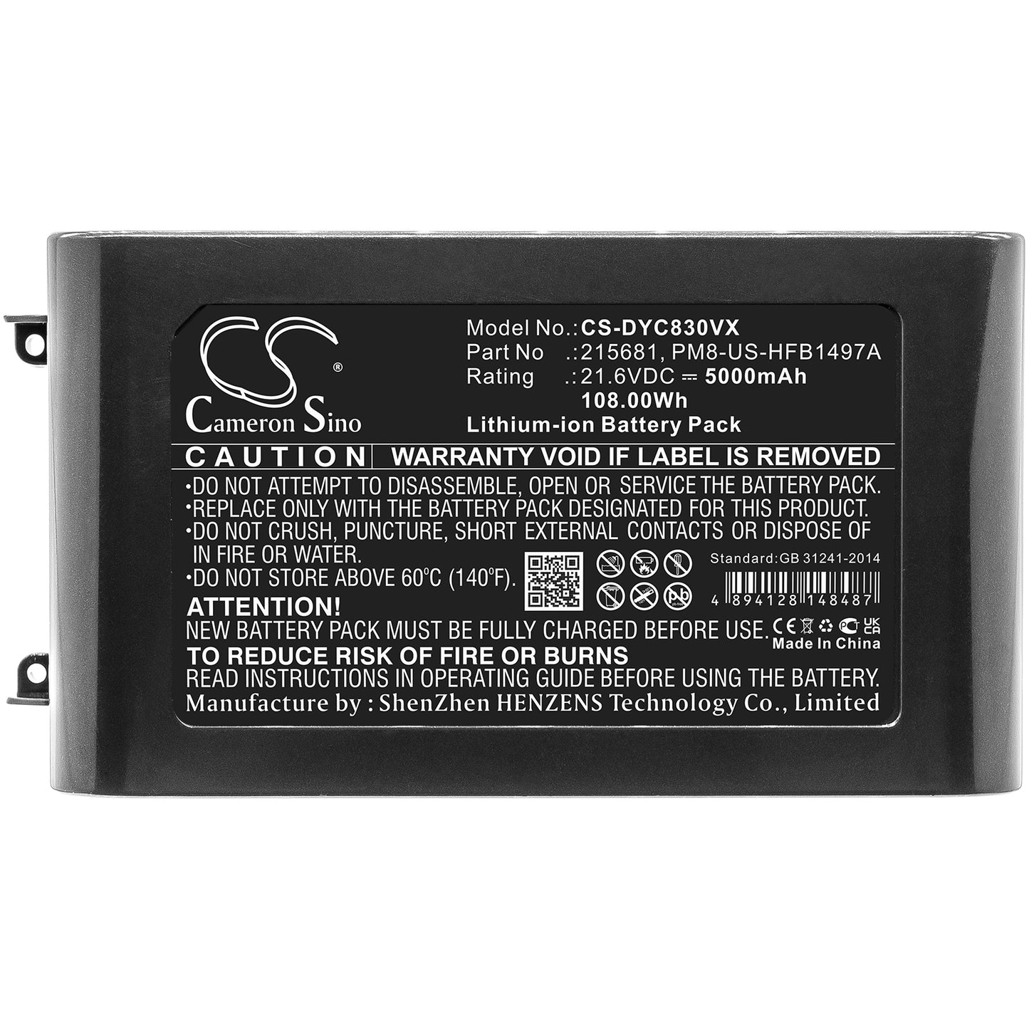 Replacement Battery for Dyson V8, V8 Absolute, V8 Absolute Cord-Free, – 5000mAh / 108.00Wh
