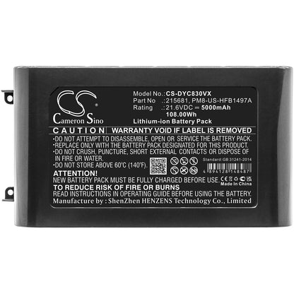 Replacement Battery for Dyson V8, V8 Absolute, V8 Absolute Cord-Free, – 5000mAh / 108.00Wh