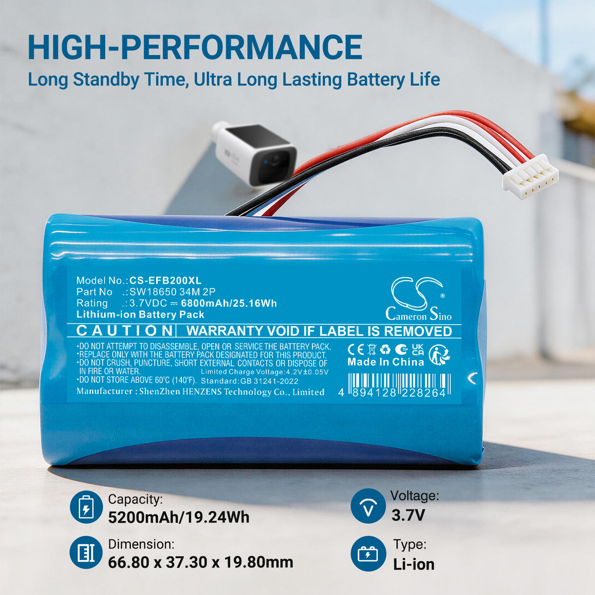Replacement Battery for Eufy T3814 – Home Security Camera – 6800mAh / 3.7V