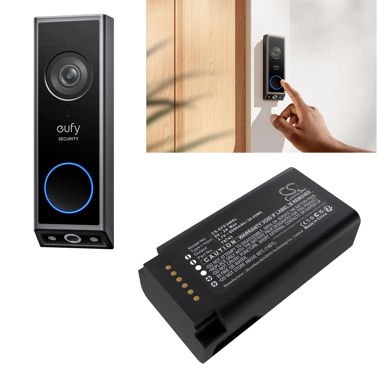 Replacement Battery for Eufy Video Doorbell E340 – Home Security Camera – 6500mAh / 3.7V