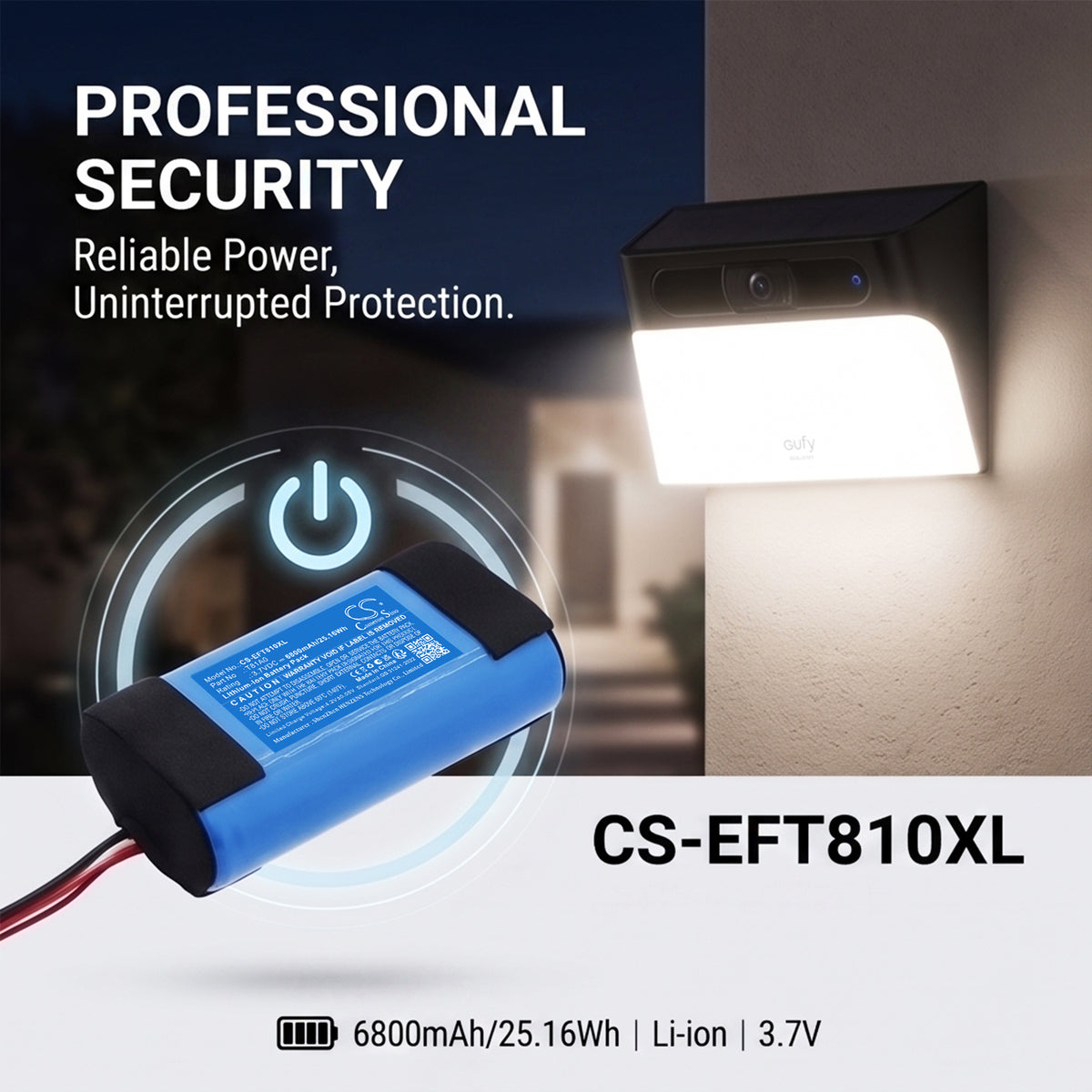 Replacement Battery for Eufy S120 Solar Wall Light Cam – Home Security Camera – 6800mAh / 3.7V