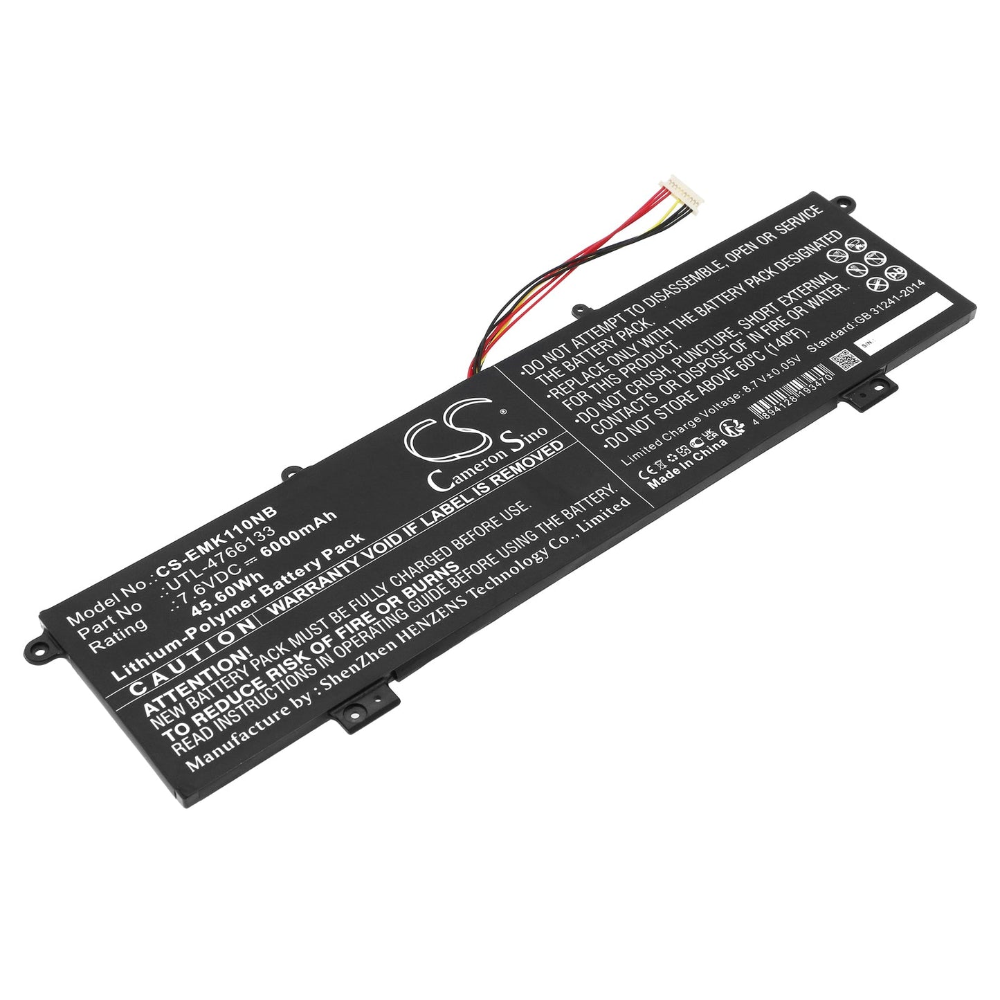 Replacement Battery for Haier  M1 LP14123 – Notebook, Laptop – 6000mAh / 45.60Wh / 7.6V