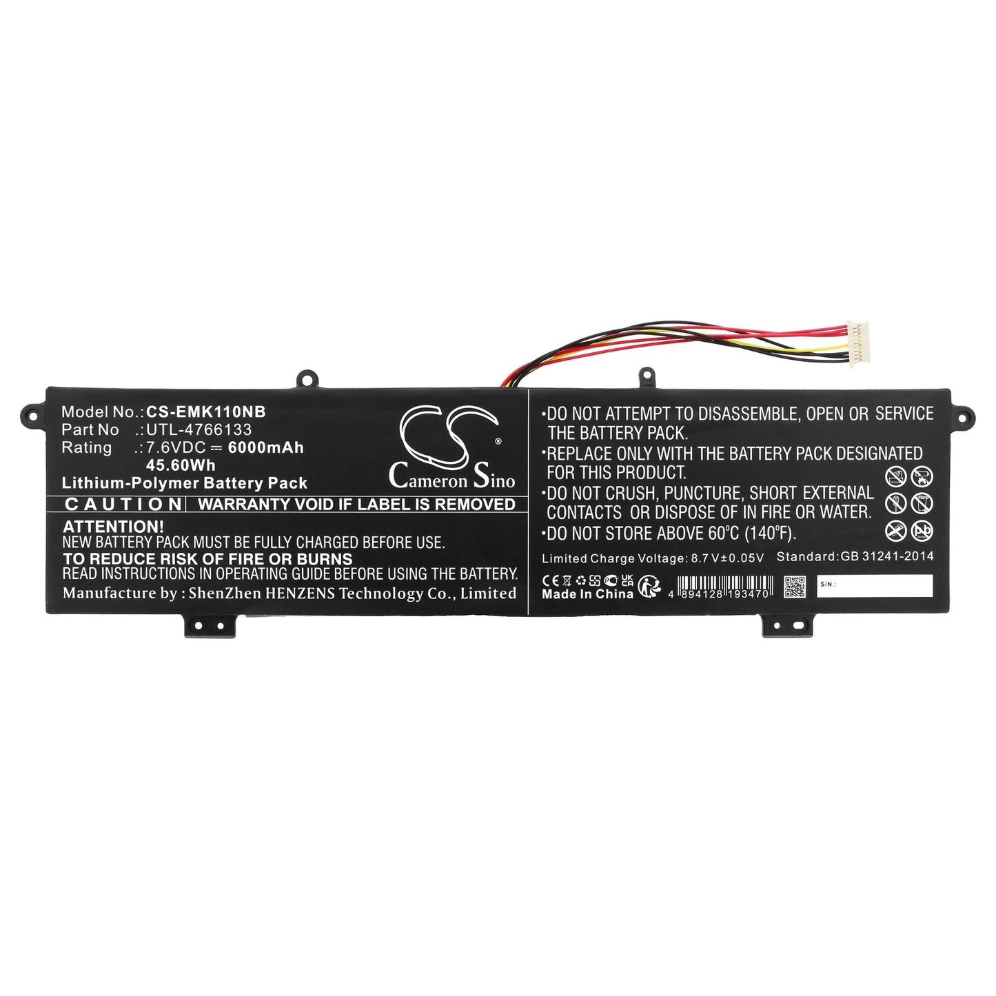 Replacement Battery for Evolve  Maestro E book 11 – Notebook, Laptop – 6000mAh / 45.60Wh / 7.6V