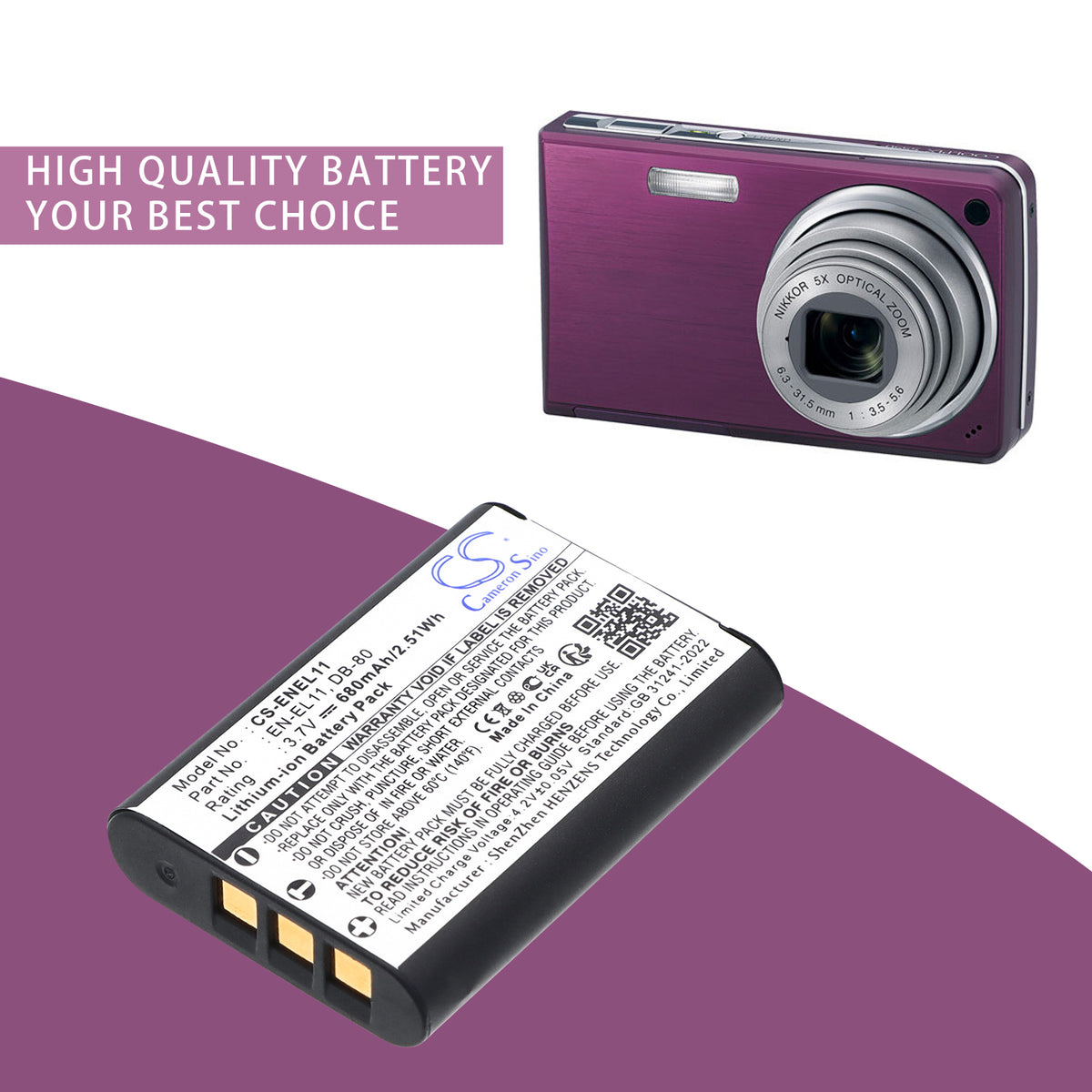 Replacement Battery for Sanyo | Pentax | Olympus | Ricoh | NiKon Xacti VPC-E10 – Camera – 680mAh / 3.7V
