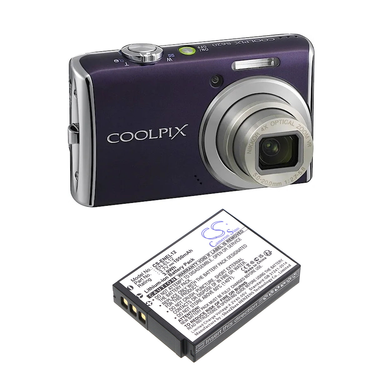 Replacement Battery for NiKon Coolpix S610 – Camera – 1050mAh / 3.7V